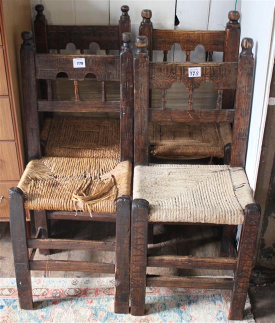 4 carved oak Cathedral chairs